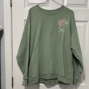 Hollister Green Crew Neck Sweater with Palm Embroidery